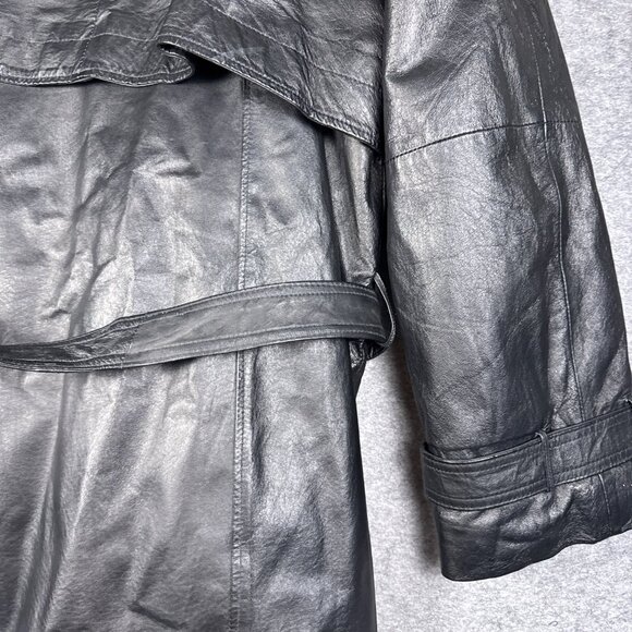 Phase 2 Coat XL Black Leather Jacket Metal Gothic Marilyn Manson Rain Trench - Picture 12 of 13